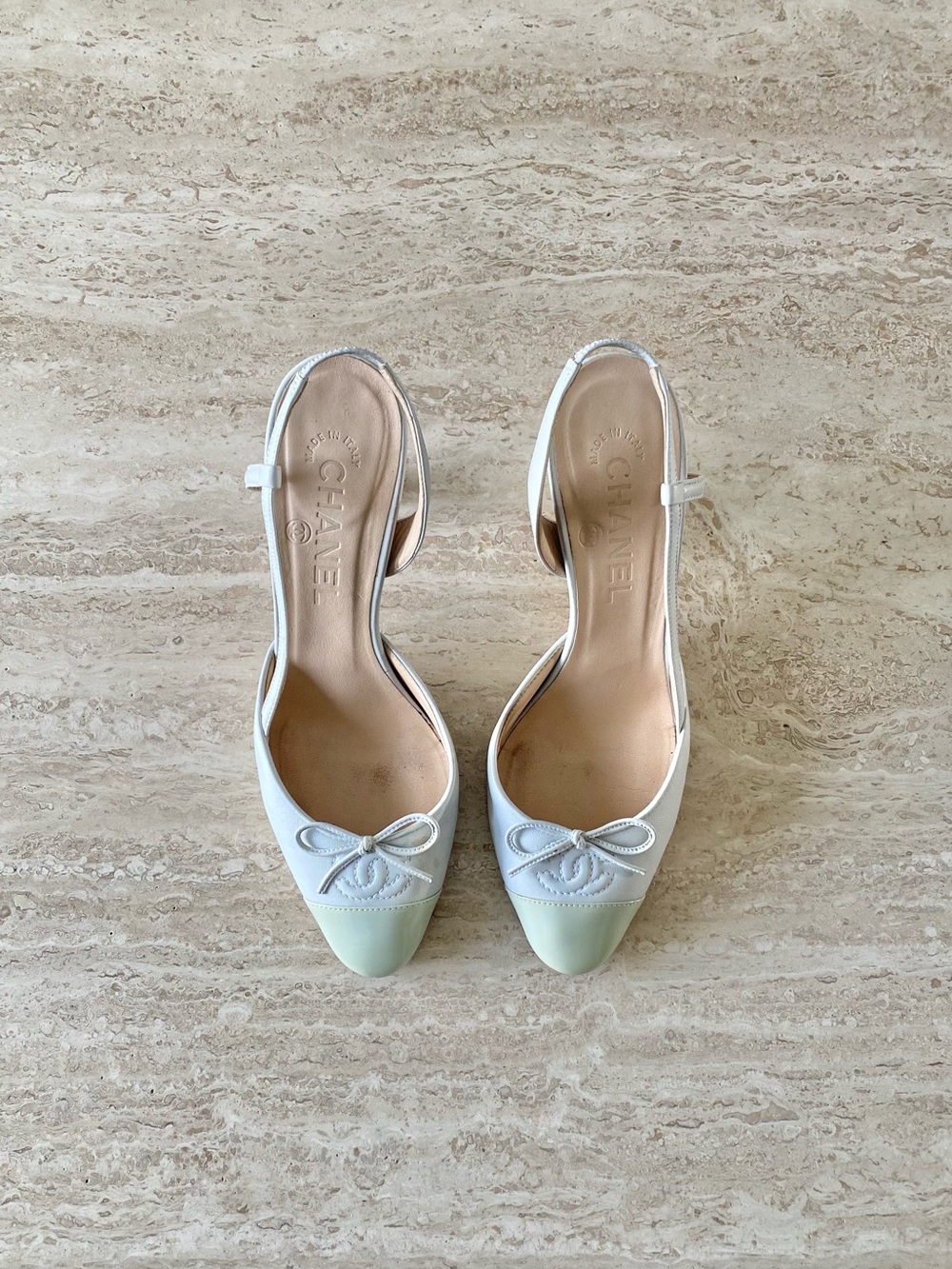 Vintage Chanel CC Bow Slingback Heels